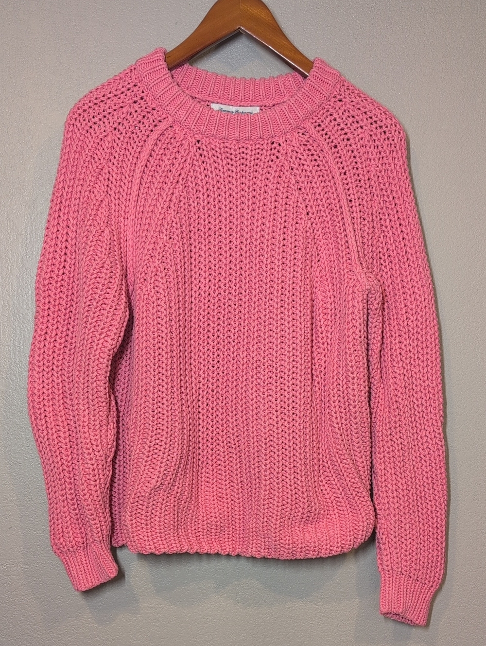 Tommy Bahama Zoe Pink Chunky Crewneck Sweater 100% Cotton Preppy Grandma